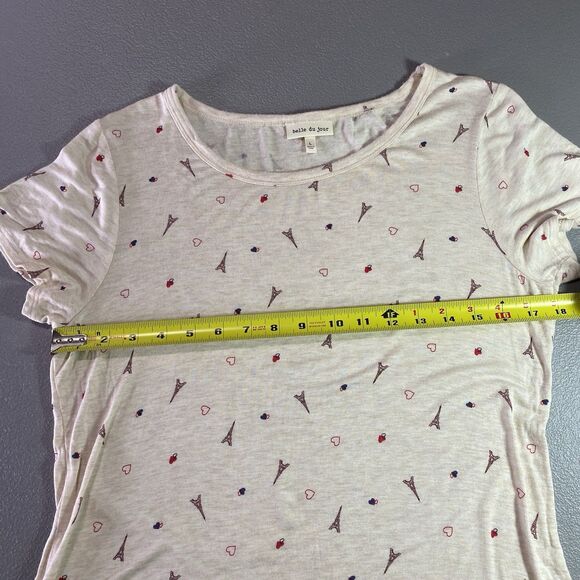 BELLE DU JOUR T-Shirt Blouse Stretch Eiffel Tower Paris France Womens L Cream - Picture 7 of 10